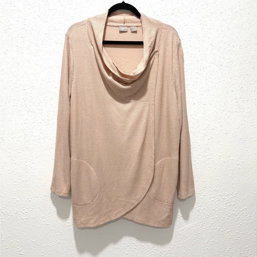Chico's Soft‎ waffle knit Beige Cowl Neck Sweater XL